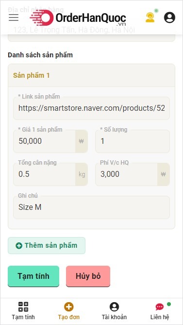 Thông tin đơn hàng