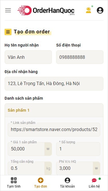 Thông tin đơn hàng